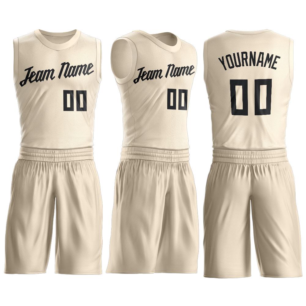 Custom Cream Black Round Neck Basketball Uniform Jersey - Back