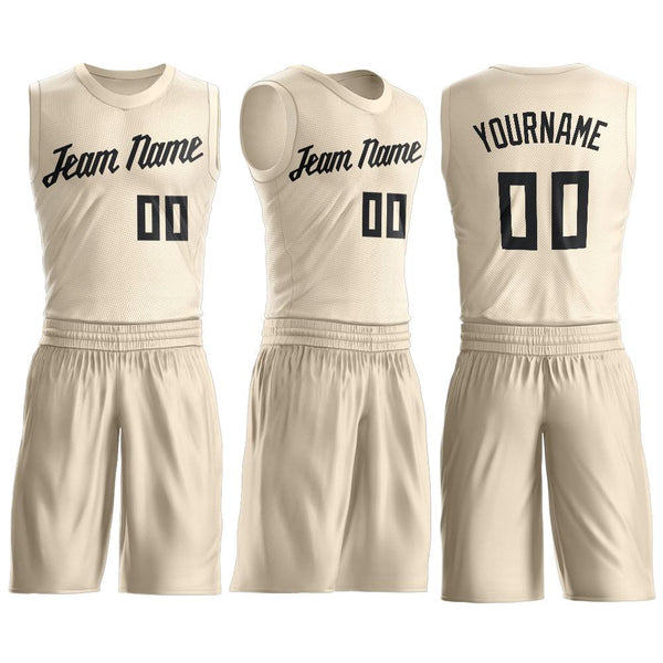 Custom Cream Black Round Neck Basketball Uniform Jersey alternate