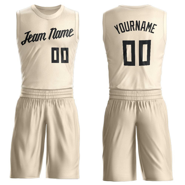 Custom Cream Black Round Neck Basketball Uniform Jersey