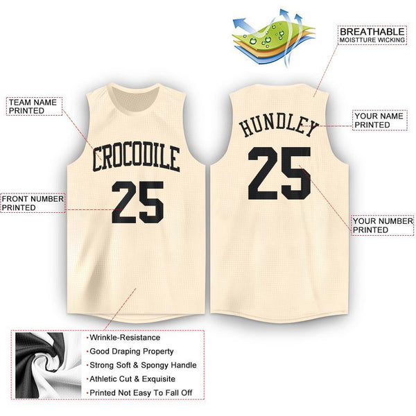 Custom Cream Black Round Neck Basketball Jersey alternate