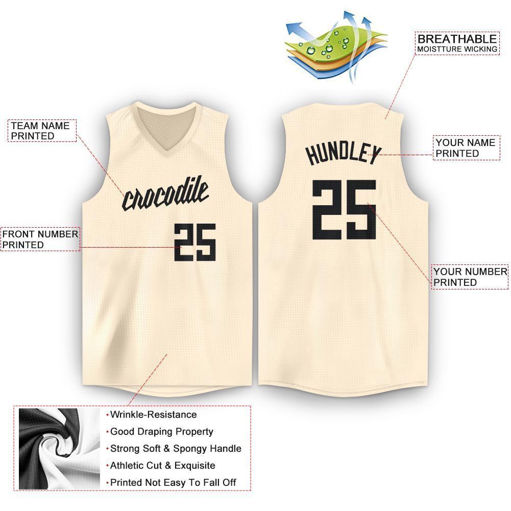 Custom Cream Black V-Neck Basketball Jersey - Back