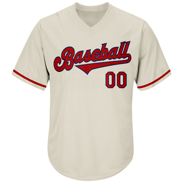 Custom Cream Red-Navy Authentic Throwback Rib-Knit Baseball Jersey Shirt alternate