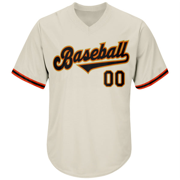 Custom Cream Black-Orange Authentic Throwback Rib-Knit Baseball Jersey Shirt alternate