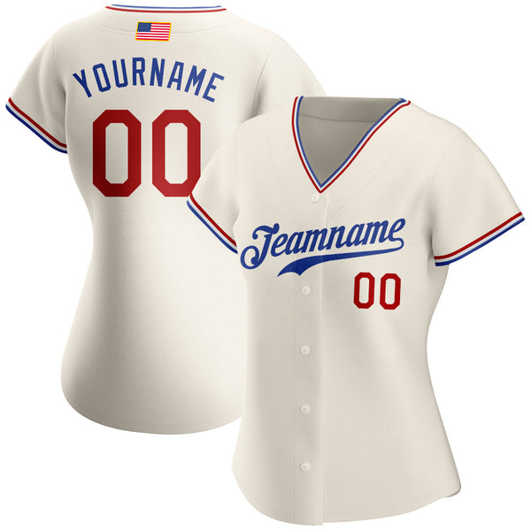 Custom Cream Red-Royal Authentic American Flag Fashion Baseball Jersey alternate