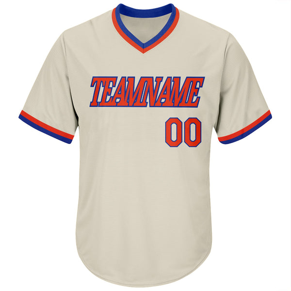 Custom Cream Orange-Royal Authentic Throwback Rib-Knit Baseball Jersey Shirt alternate