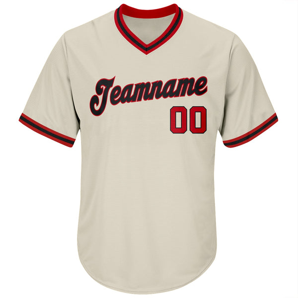 Custom Cream Red-Black Authentic Throwback Rib-Knit Baseball Jersey Shirt alternate