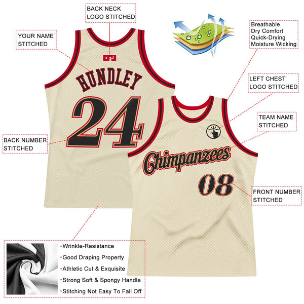 Custom Cream Black-Red Authentic Throwback Basketball Jersey alternate