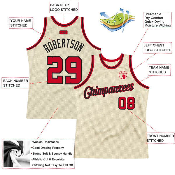 Custom Cream Red-Black Authentic Throwback Basketball Jersey alternate