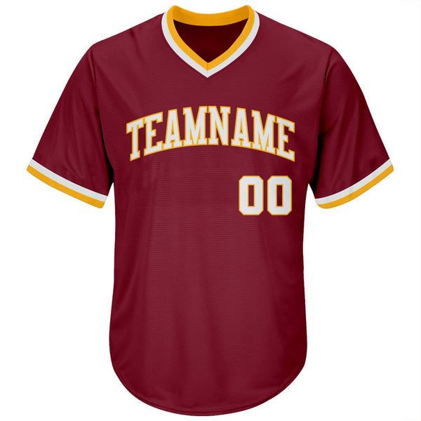 Custom Crimson White-Gold Authentic Throwback Rib-Knit Baseball Jersey Shirt alternate
