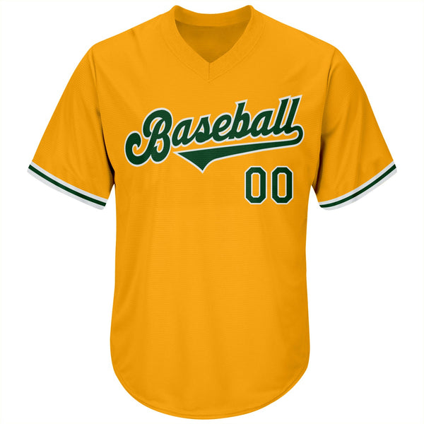 Custom Gold Green-White Authentic Throwback Rib-Knit Baseball Jersey Shirt alternate