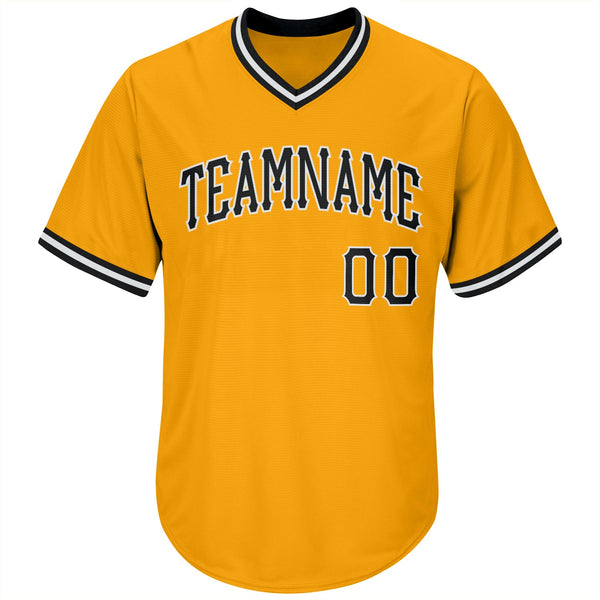 Custom Gold Black-White Authentic Throwback Rib-Knit Baseball Jersey Shirt alternate