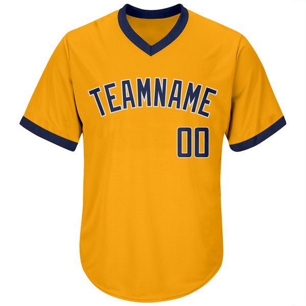Custom Gold Navy-White Authentic Throwback Rib-Knit Baseball Jersey Shirt alternate