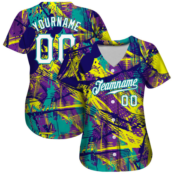 Custom Graffiti Abstract Urban Pattern White-Teal 3D Authentic Baseball Jersey alternate