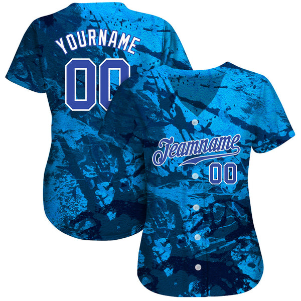 Custom Graffiti Pattern Royal-White 3D Authentic Baseball Jersey alternate
