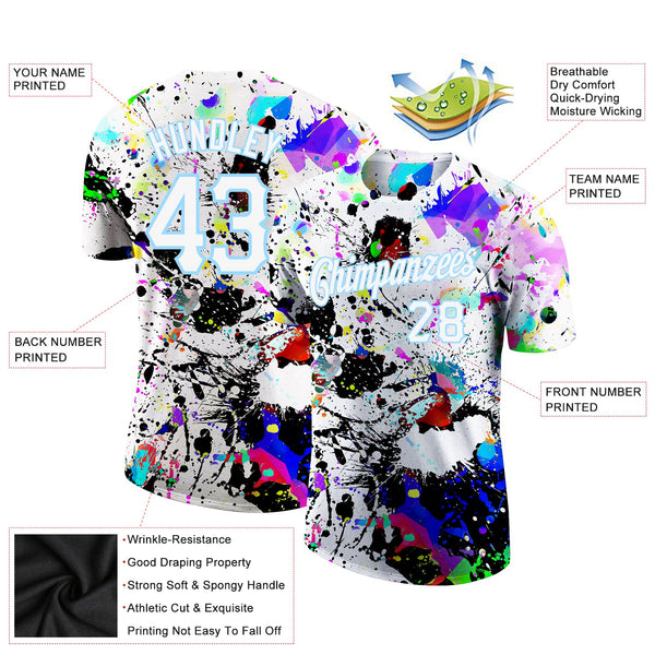 Custom Splashes Graffiti Pattern White-Light Blue 3D Performance T-Shirt alternate