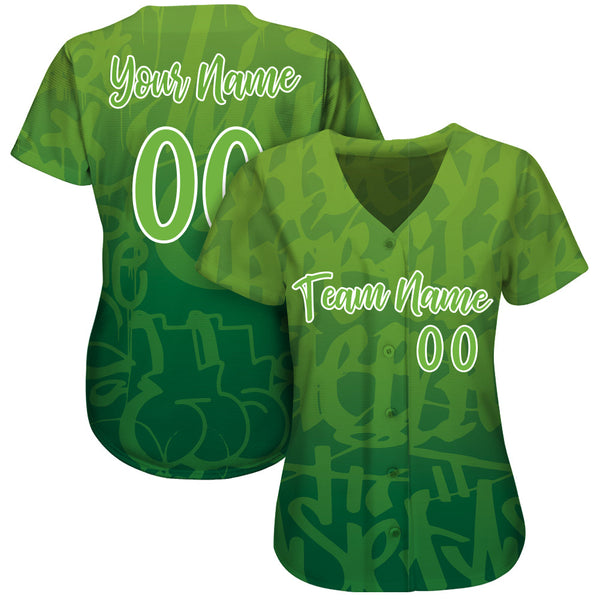 Custom Graffiti Pattern Green-White 3D Green Authentic Baseball Jersey alternate