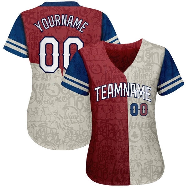 Custom Graffiti Pattern White-Royal 3D Tommy Authentic Baseball Jersey alternate