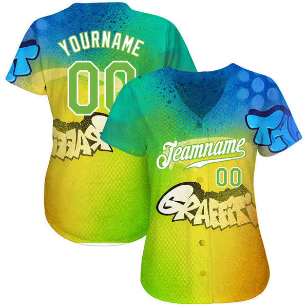 Custom Graffiti Pattern Neon Green-White 3D Authentic Baseball Jersey alternate