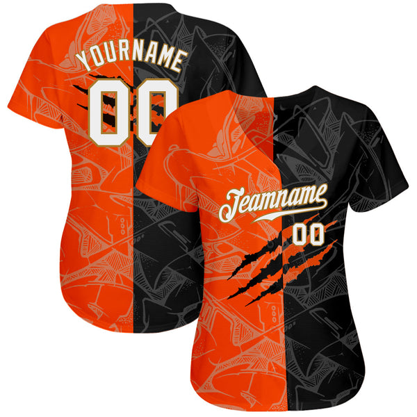 Custom Graffiti Pattern White-Old Gold 3D Authentic Baseball Jersey alternate