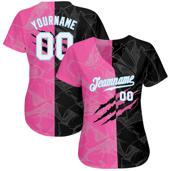Custom Graffiti Pattern White-Light Blue 3D Authentic Baseball Jersey alternate