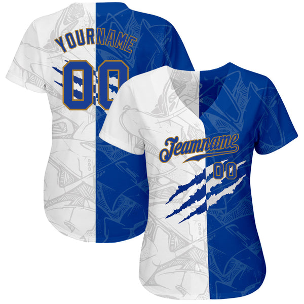 Custom Graffiti Pattern Royal-Old Gold 3D Authentic Baseball Jersey alternate