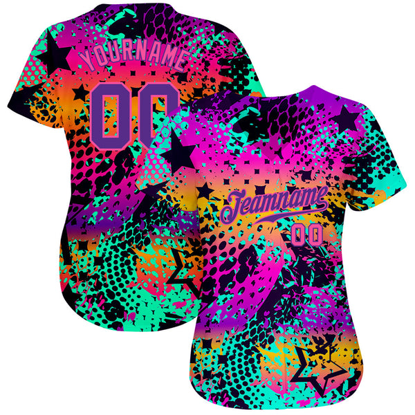 Custom Graffiti Pattern Purple-Pink 3D Authentic Baseball Jersey alternate