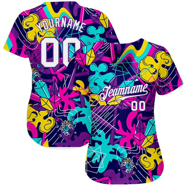Custom Graffiti Pattern White-Purple 3D Authentic Baseball Jersey alternate