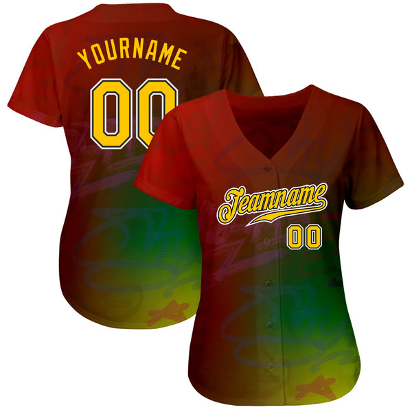 Custom Graffiti Pattern Gold-Black 3D Authentic Baseball Jersey alternate