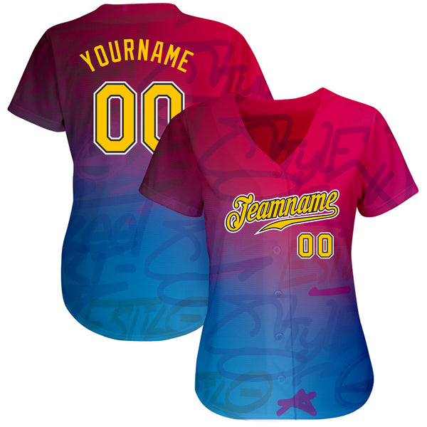 Custom Graffiti Pattern Gold-Black 3D Authentic Baseball Jersey alternate