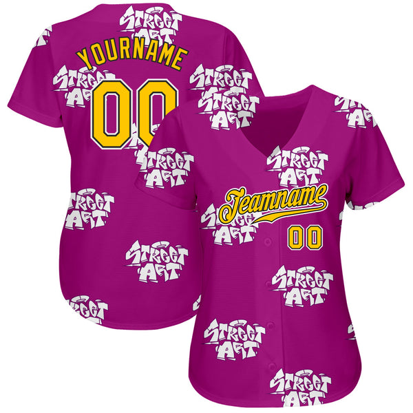 Custom Graffiti Pattern Gold-Black 3D Authentic Baseball Jersey alternate