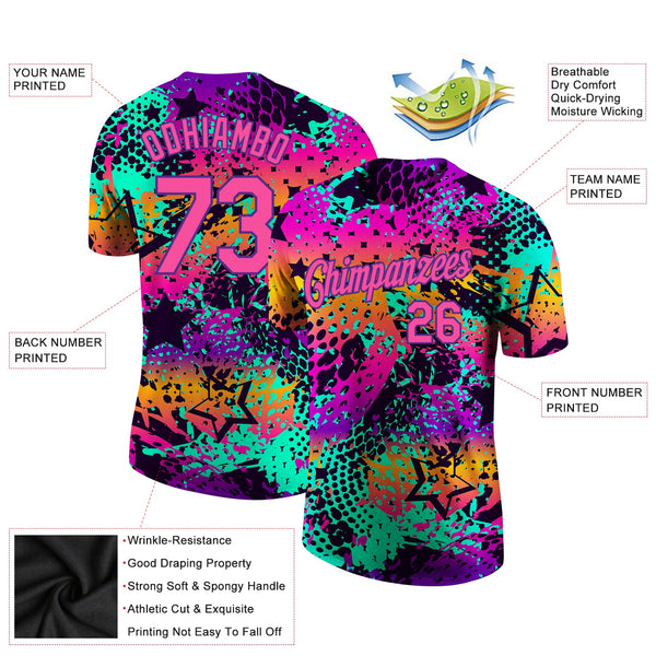 Custom Graffiti Pattern Pink-Purple 3D Performance T-Shirt alternate