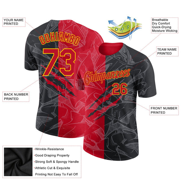 Custom Graffiti Pattern Red-Gold 3D Performance T-Shirt alternate