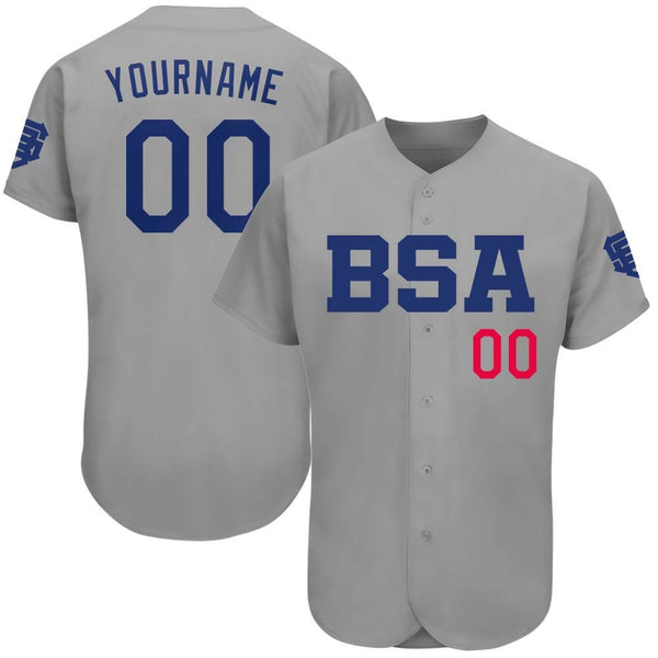 Custom Gray Royal-Red BSA Authentic Baseball Jersey
