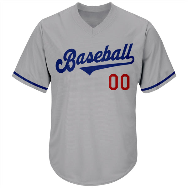 Custom Gray Royal-Red Authentic Throwback Rib-Knit Baseball Jersey Shirt alternate