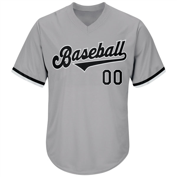 Custom Gray Black-White Authentic Throwback Rib-Knit Baseball Jersey Shirt alternate