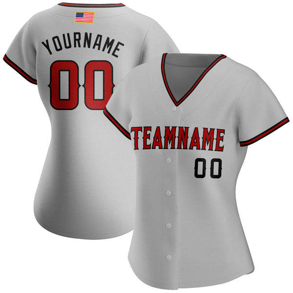 Custom Gray Red-Black Authentic American Flag Fashion Baseball Jersey alternate