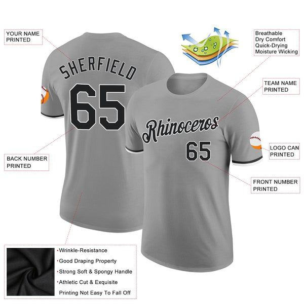 Custom Gray Black-White Performance T-Shirt alternate
