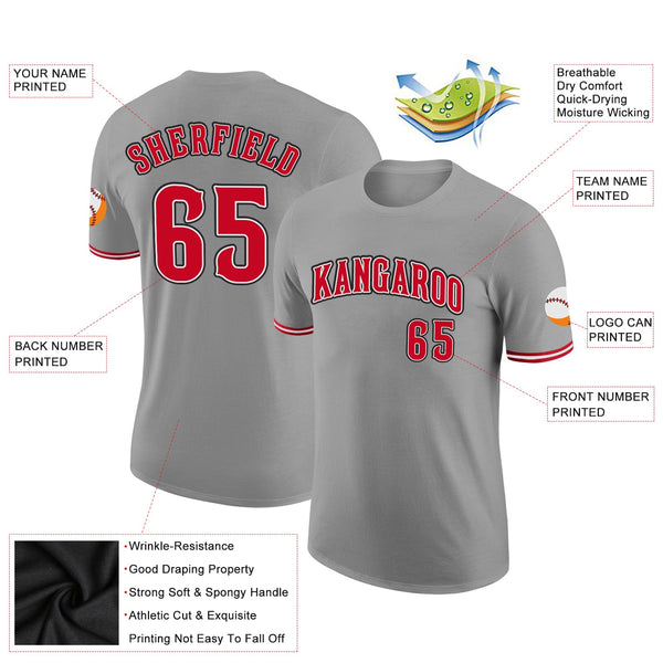 Custom Gray Red-Black Performance T-Shirt alternate
