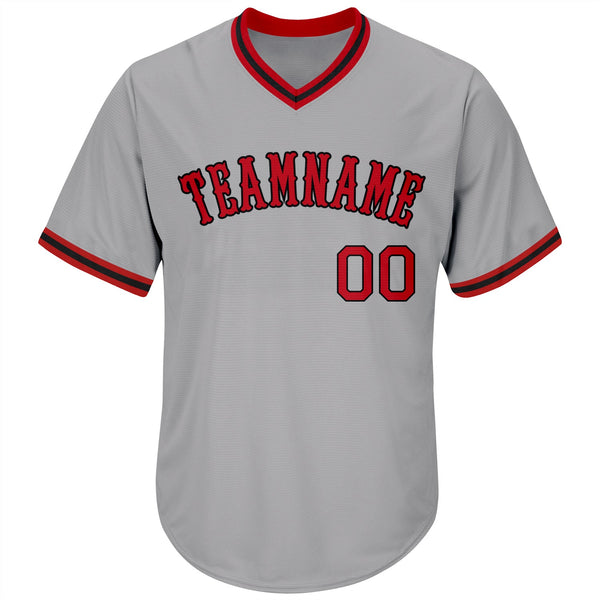 Custom Gray Red-Black Authentic Throwback Rib-Knit Baseball Jersey Shirt alternate