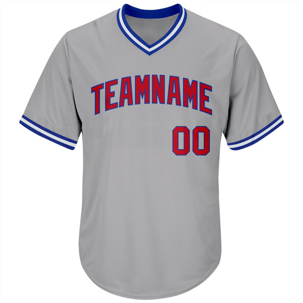 Custom Gray Red-Royal Authentic Throwback Rib-Knit Baseball Jersey Shirt alternate