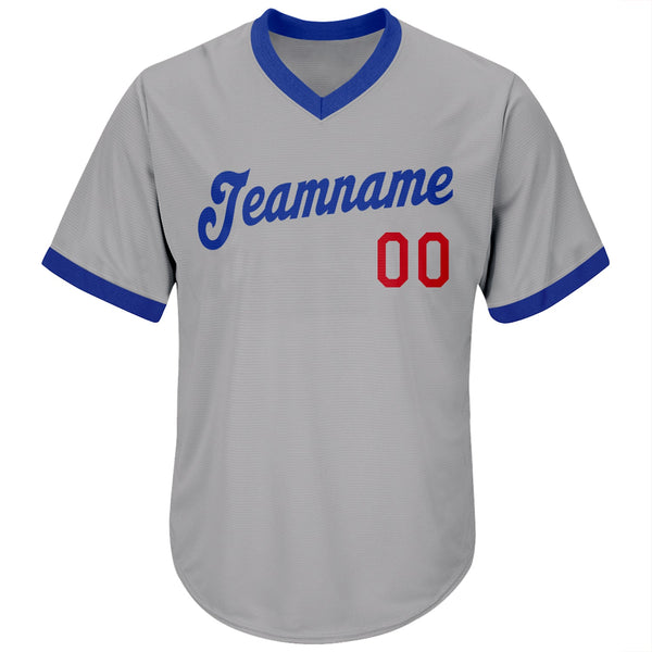 Custom Gray Royal-Red Authentic Throwback Rib-Knit Baseball Jersey Shirt alternate