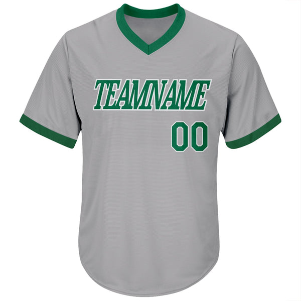 Custom Gray Kelly Green-White Authentic Throwback Rib-Knit Baseball Jersey Shirt alternate