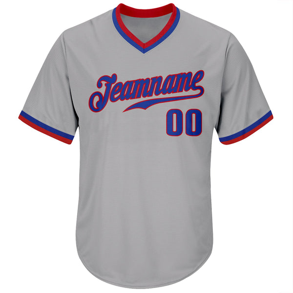 Custom Gray Royal-Red Authentic Throwback Rib-Knit Baseball Jersey Shirt alternate