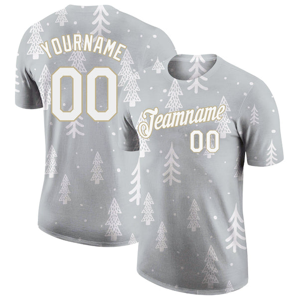 Custom Gray White-Old Gold Christmas 3D Performance T-Shirt