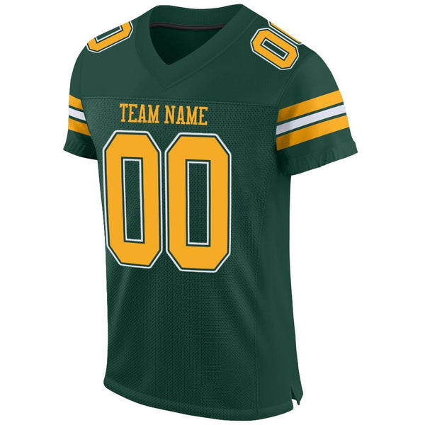 Custom Green Gold-White Mesh Authentic Football Jersey alternate