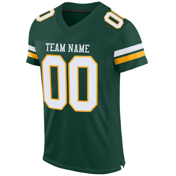 Custom Green White-Gold Mesh Authentic Football Jersey alternate
