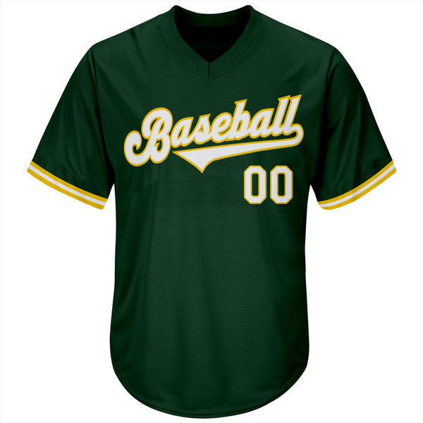 Custom Green White-Gold Authentic Throwback Rib-Knit Baseball Jersey Shirt alternate