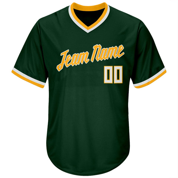 Custom Green White-Gold Authentic Throwback Rib-Knit Baseball Jersey Shirt alternate