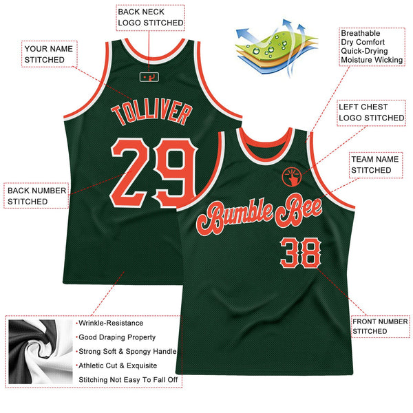 Custom Hunter Green Orange-White Authentic Throwback Basketball Jersey alternate
