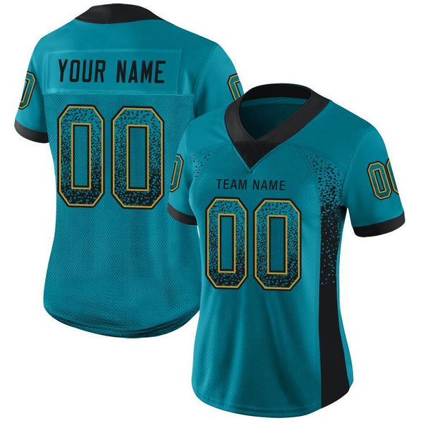 Custom Teal Black-Old Gold Drift Fashion Football Jersey alternate